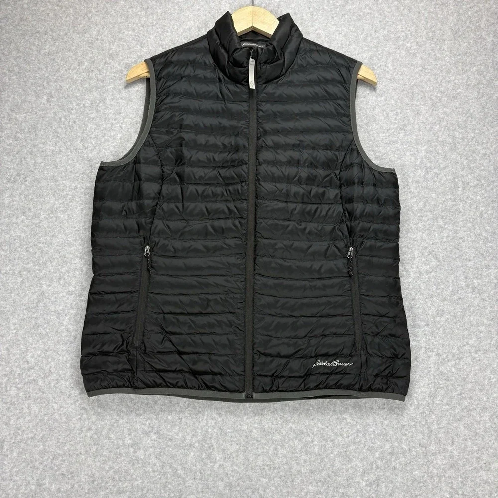 Eddie Bauer Puffer Vest Womens L Black Travex EB700 Down Insulated‎ Quilted Gorp